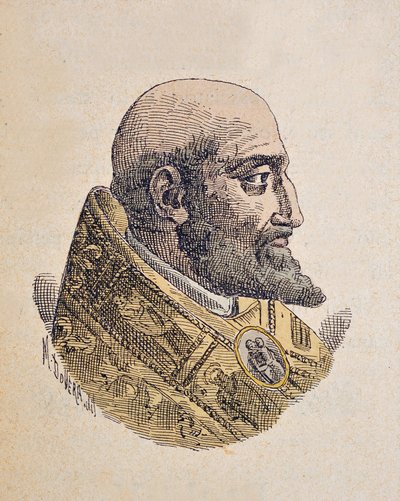 Retrato del Papa Clemente VIII (Clemente o Clemens) (1592-1605), 1898 (grabado con coloración posterior) de Italian School